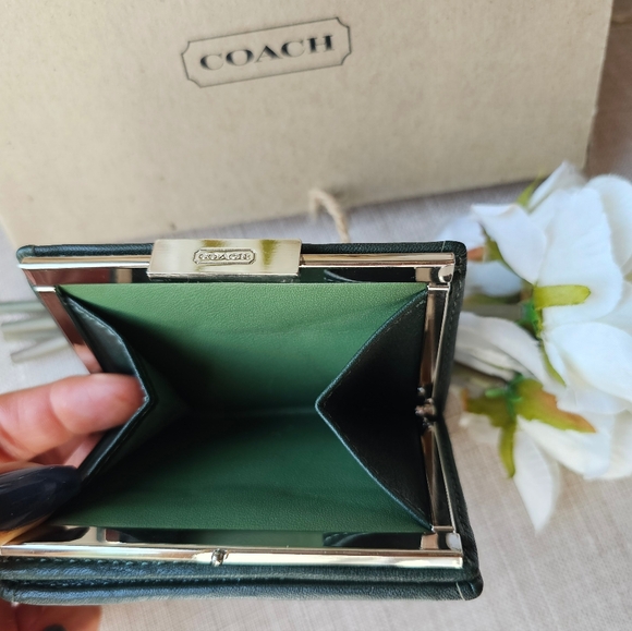 Vintage Coach Kisslock / Framed Wallet (Forest & Kelly Green) - Picture 7 of 10